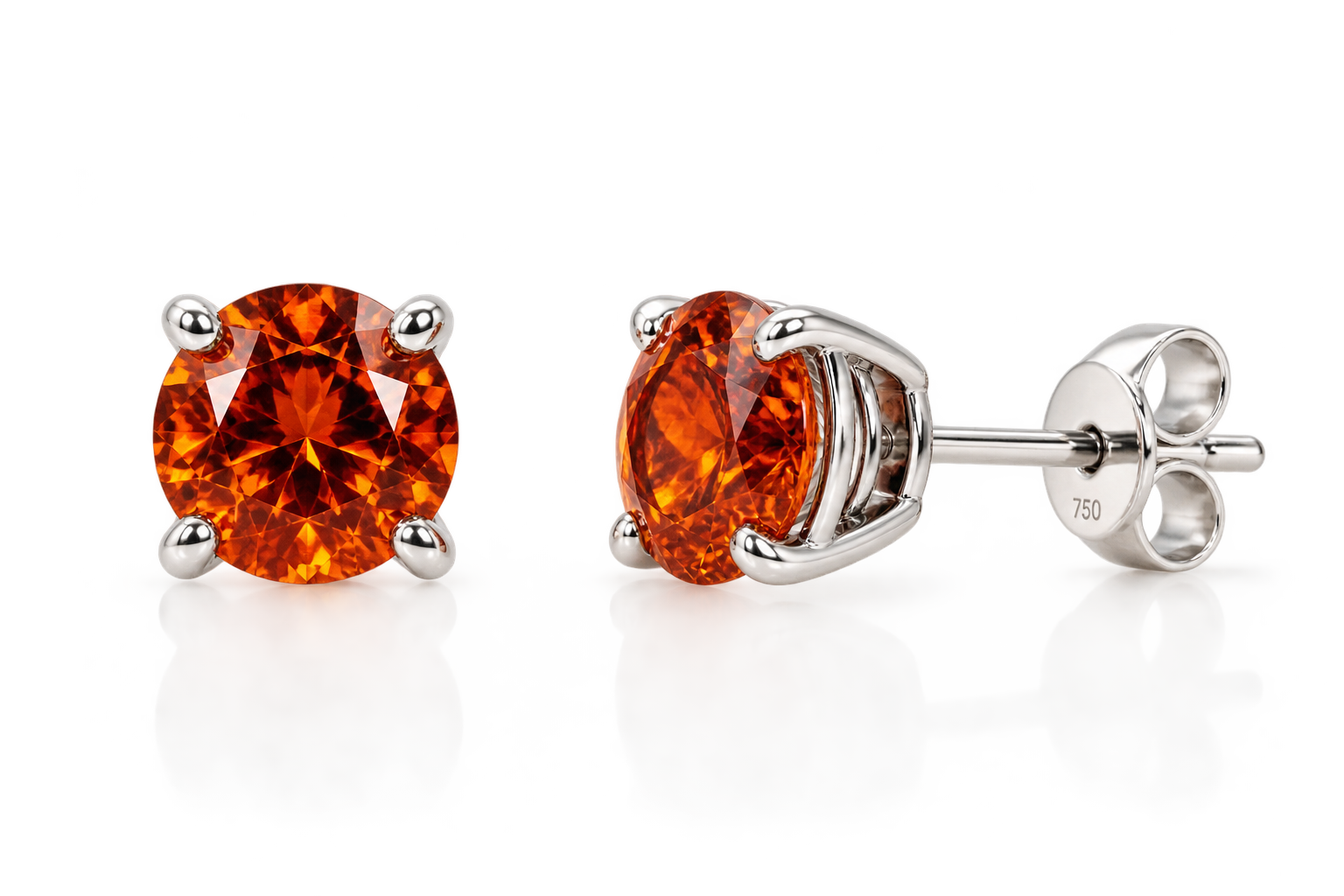 Studs en or blanc 750 – Spessartite 5 mm – 4 griffes